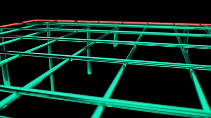 Abstract grid pattern of glowing teal lines on black background.