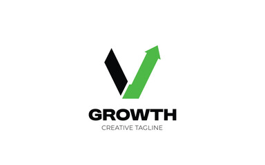 Letter V growth logo with arrow up for invest, investment company in minimalist design
