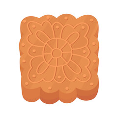 Traditional Asian mooncake for the Mid-Autumn Festival. Square mooncake with pattern. Illustration isolated on white background.