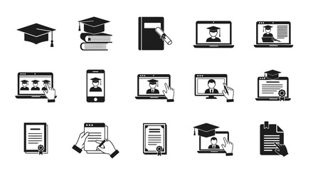 Online Education and Graduation Vector Icon Set