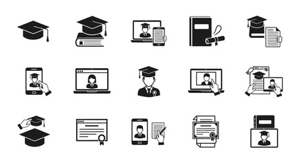 Online Education and Graduation Vector Icon Set