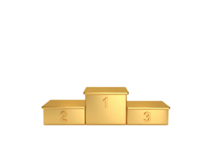 Golden Podium with Numbers for Winners Shiny Metallic Texture 3D Render.