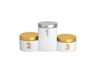 Podium with Numbers White Gold and Silver Finish Cylindrical Shape.