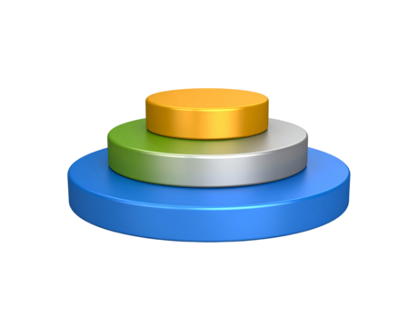 ThreeTiered Cylinder Structure in Blue Green and Gold.