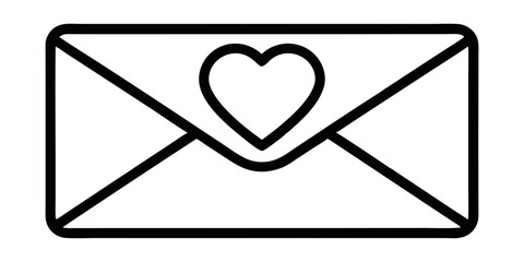 
A simple outline icon of an envelope with a heart symbol on its flap, conveying a message of love, romance, or heartfelt communication.