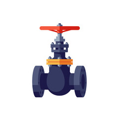Fototapeta premium Industrial valve with red handle, blue body, orange bolts