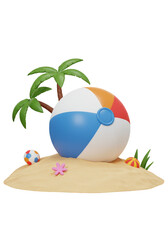 3d Beach Ball on Sand near Palm Tree Illustration Transparent