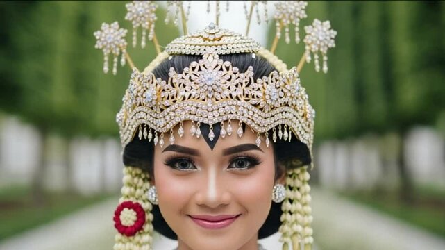 Sundanese Traditional Bride in White Dress and Siger Crown &ndash; Indonesian Cultural Wedding Portrait