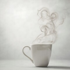 Steam rising from a white mug.
