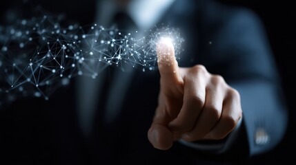 A hand interacts with a network of interconnected points.