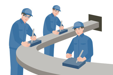 ライン作業をする人々