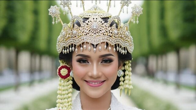 Sundanese Traditional Bride in White Dress and Siger Crown &ndash; Indonesian Cultural Wedding Portrait