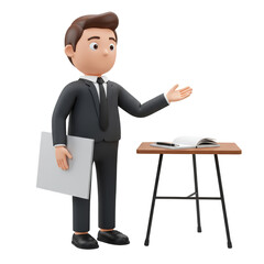 3d Businessman Character Presenting Report Isolated Transparent Background