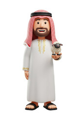 3d Cartoon Arab Man Holding a Sheep Celebrating Eid Al Adha