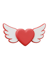 3d Heart with Wings Red White Love for Valentine Celebration