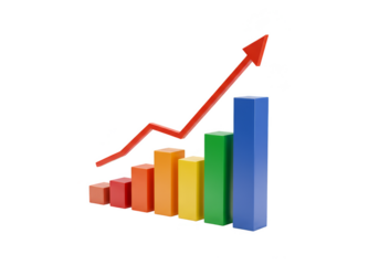 3D Illustration of Growth Chart Shows Business Success with Arrow