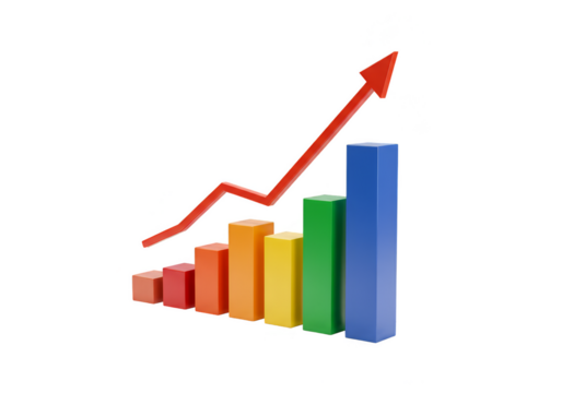 3D Illustration of Growth Chart Shows Business Success with Arrow
