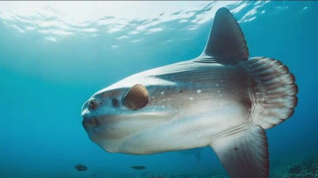 Ocean Sunfish (Mola Mola) Swimming in Open Water &ndash; Rare Marine Species in Natural Habitat