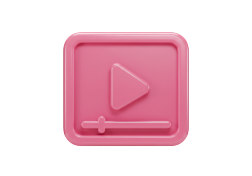 3D Pink Play Button Video Media Streaming Play Icon Isolated