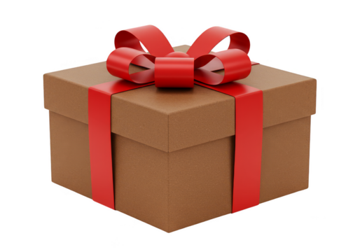 3D Golden Gift Box With Red Ribbon Transparent Background Holiday