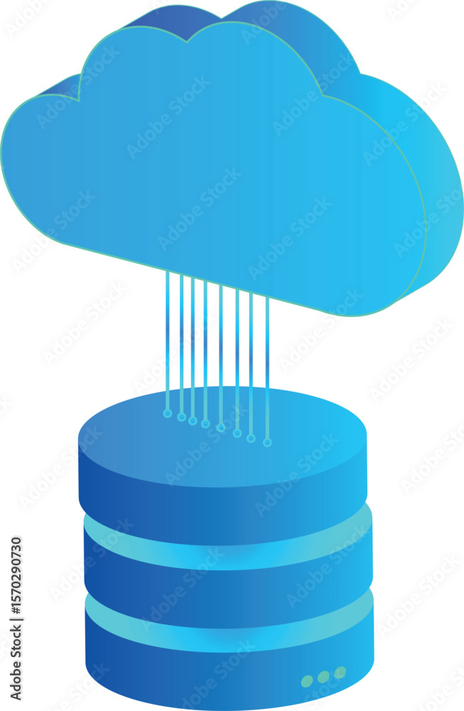 Poster cloud computing concept featuring a blue cloud and transparent backdrop with data server representin