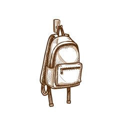 Backpack hung on wall hook in hand-drawn style in neutral colors  