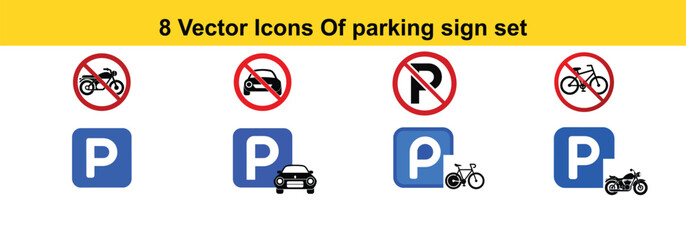 Collection of diverse parking signs for various traffic and informational purposes