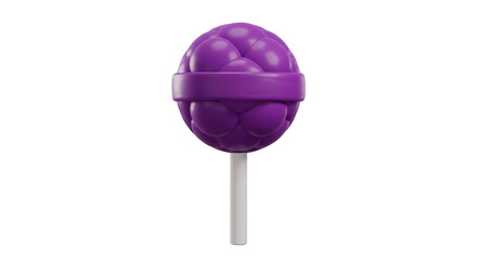 3D Purple Sphere Lollipop Candy Sweet Treat Isolated on Transparent