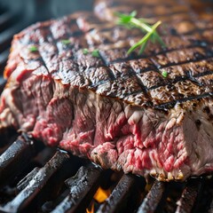 an AI Image Generator, Close-Up of Juicy Grilled Steak on Fire