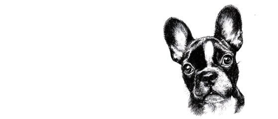 Detailed ink drawing of a french bulldog puppy.