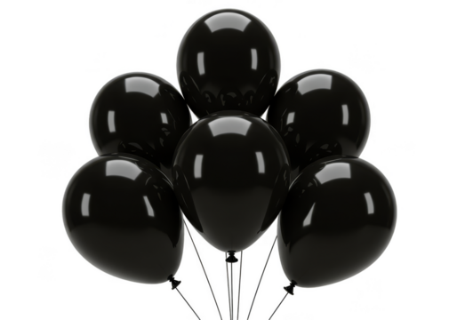 3D Render Black Balloons for Party Celebration with Transparent Background