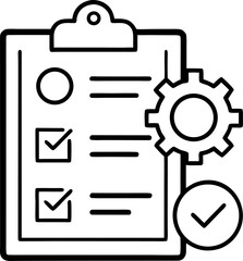 Minimal outline of employee onboarding checklist with gear and ID card icon with white background.