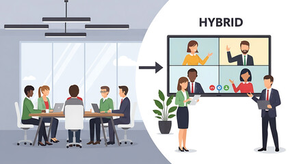 Fototapeta premium Transitioning to Hybrid Work A Visual Guide to the Future of Office Collaboration