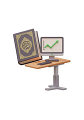 3D Render Quran with Growing Chart Isolated Transparent Background