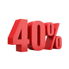 3D Red 40 Percent Discount Sale Promotion Offer Isolated Illustration