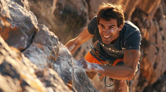 Conquering Heights: An athletic individual fearlessly tackles a sheer cliff face, exuding strength and focus.