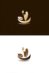Abstract  design featuring a stylized cup or bowl with leaves and beans.