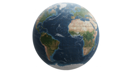 3D Rendering of Earth Globe Detailed World Map Transparent Background