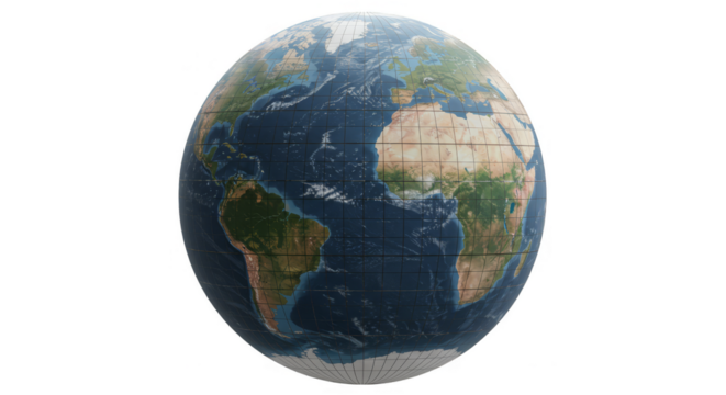 3D Rendering of Earth Globe Detailed World Map Transparent Background