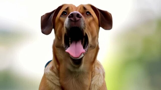 4k footage of a Labrador or German Shepherd dog barking on the streets. A German Shepherd barks, animal abuse