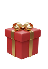 3D Render of Red Gift Box with Golden Ribbon on Transparent BG