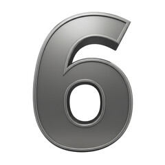 3D Render of Silver Metal Number Six Isolated on Transparent Background