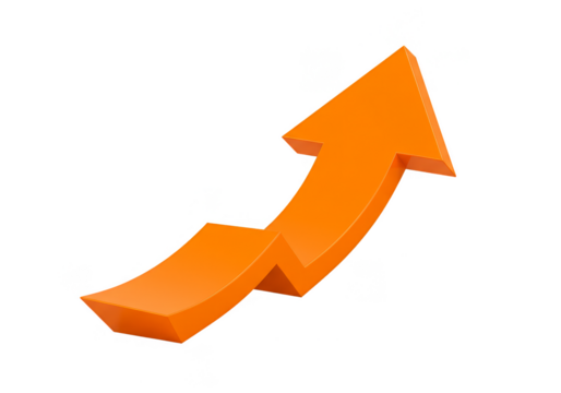3d Rendered Orange Arrow Pointing Upwards Showing Growth and Success