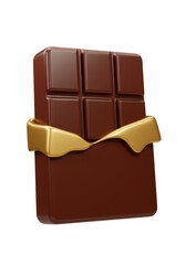 Obraz premium 3D Sweet Chocolate Bar with Golden Ribbon Isolated on Transparent Background