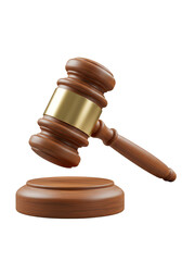 3D Rendered Wooden Gavel Judge Legal Instrument on Transparent Background