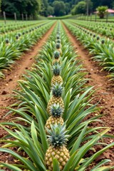 the image displays a vast agricultural field filled with rows of spiky plants bearing ripe yellow fruit
