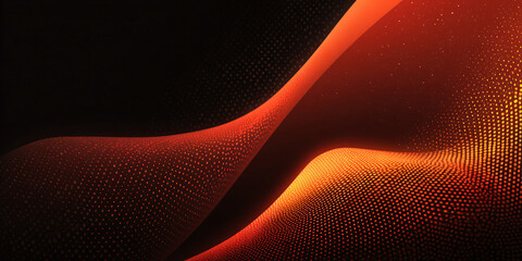 Abstract wavy background with orange gradient. black. bright colors. particles. dots. banner. modern. textural illustration. dark style.