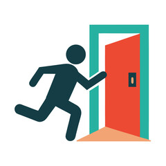 Emergency exit icon depicting a person running upwards through a doorway