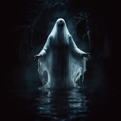 an AI Image Generator, Ethereal Ghost in a Haunted Forest