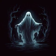 an AI Image Generator, Ethereal Ghost in a Haunted Forest
